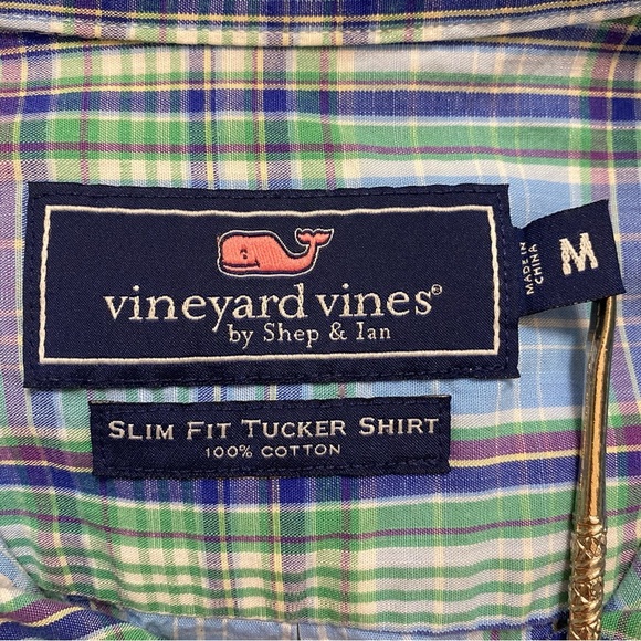 Vineyard Vines Slim Fit Tucker Shirt Mens Medium Light Blue Plaid Shep & Ian - Picture 6 of 12